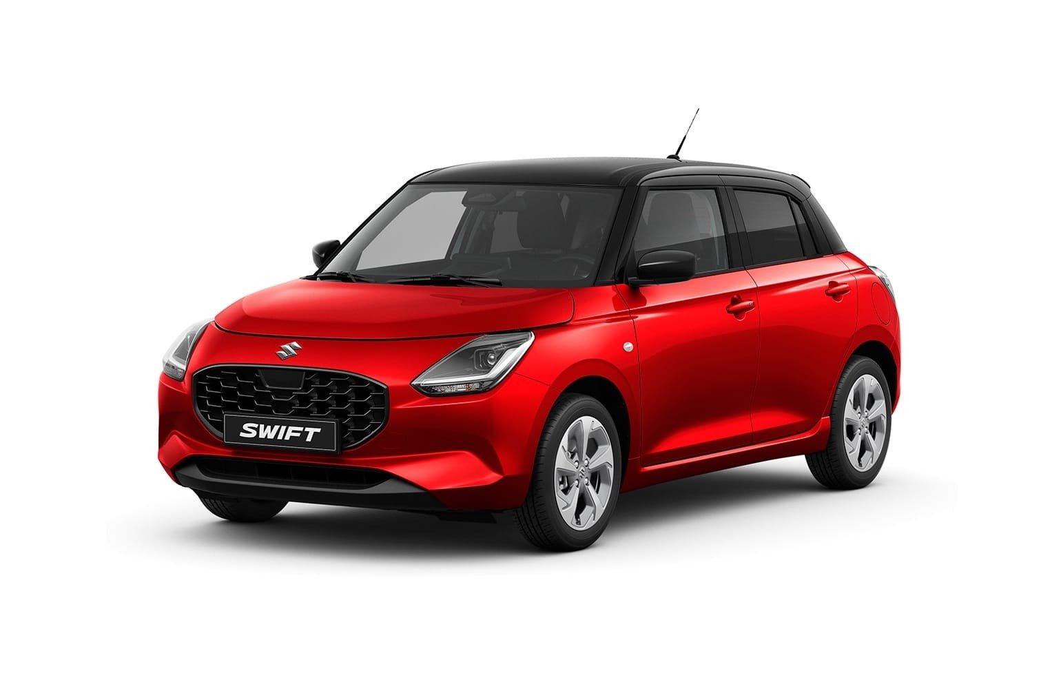 Suzuki Swift viistoperä sivusta kuvattuna vaalealla studiotaustalla